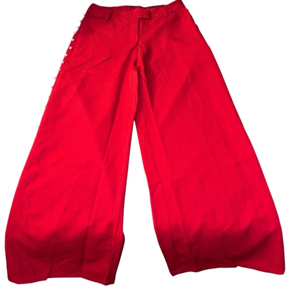 Elegant Red Wide Leg Women's Pants - Picture 4 of 9